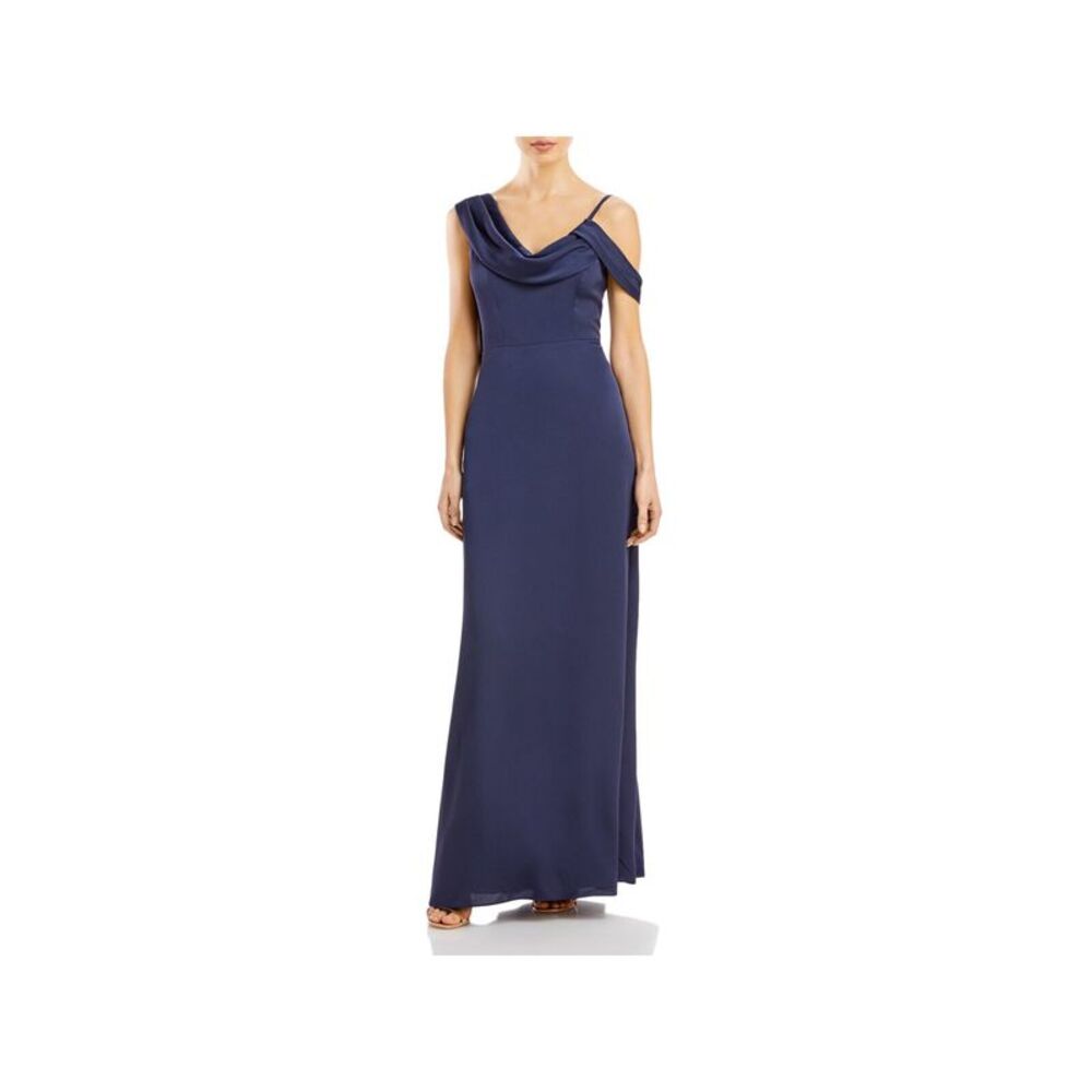 AQUA FORMAL Womens Navy Adjustable Lined Sleeveless Full-Length Gown Dress 4